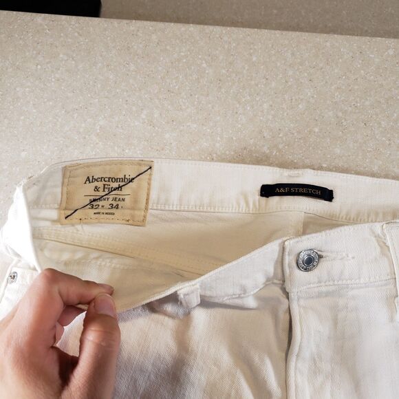 Abercrombie 90s Athletic Skinny Ripped White Jeans Men’s 32x30 Distressed VTGg - Picture 3 of 8
